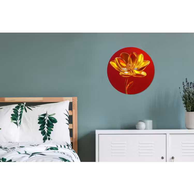 Wandcirkel - Aluminium - Bloem - Goud - Glazen — 4