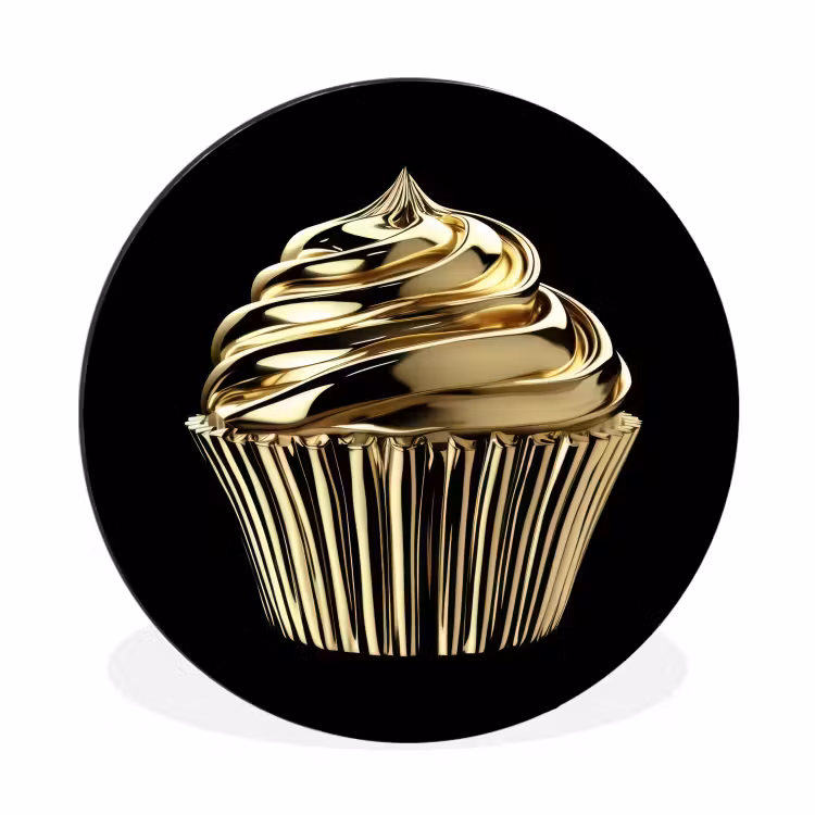 Wandcirkel - Aluminium - Cupcake - Eten - Goud - Zwart — 1