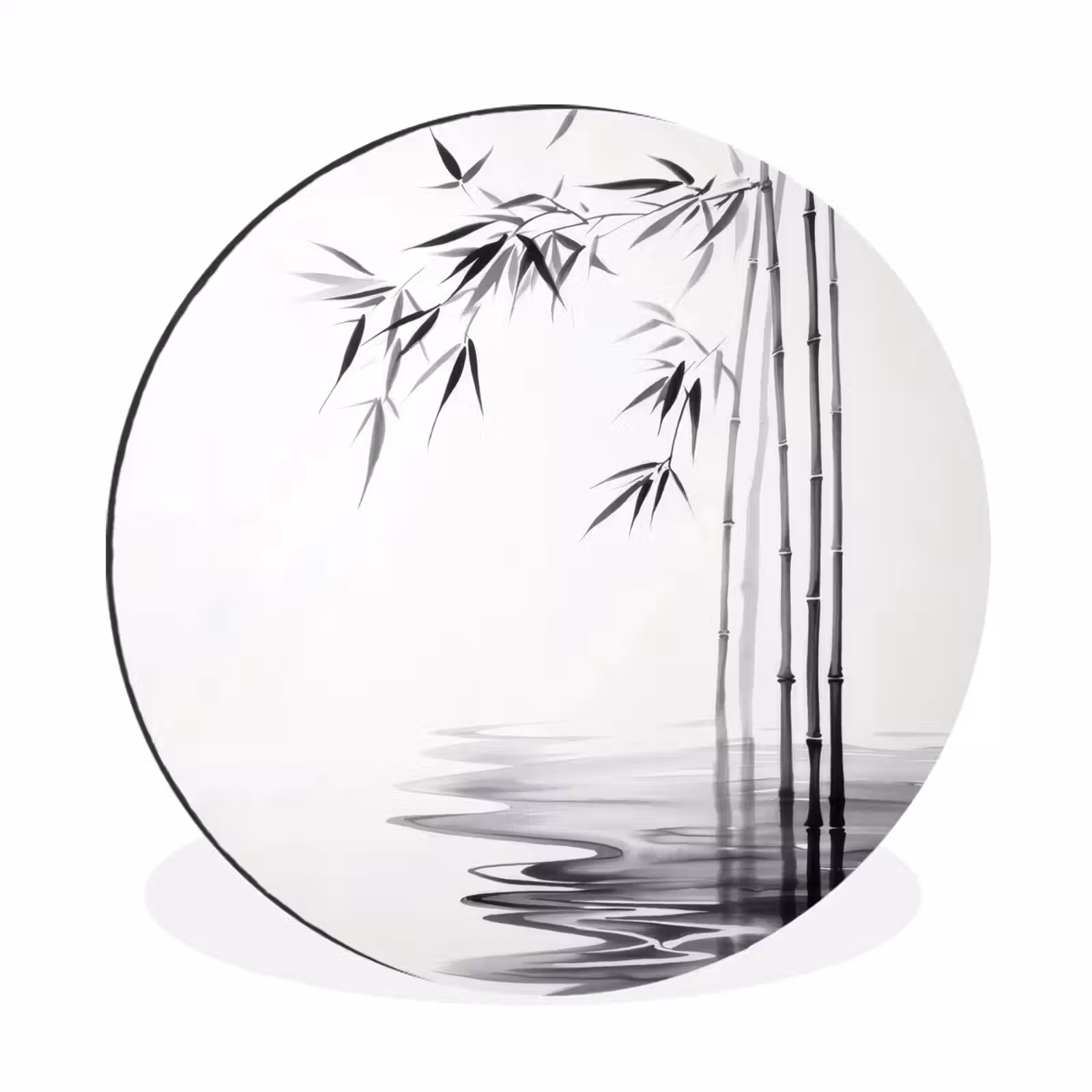 Wandcirkel - Aluminium - Bamboestammen - Water - Minimalistisch - Wit — 1