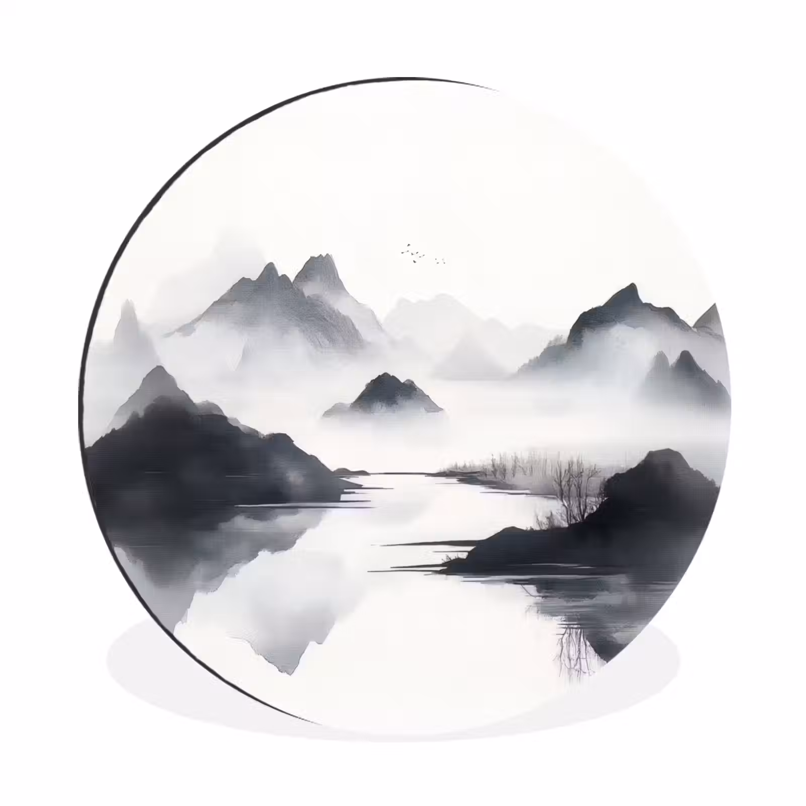 Wandcirkel - Aluminium - Bergen - Mistig - Water - Wit — 1