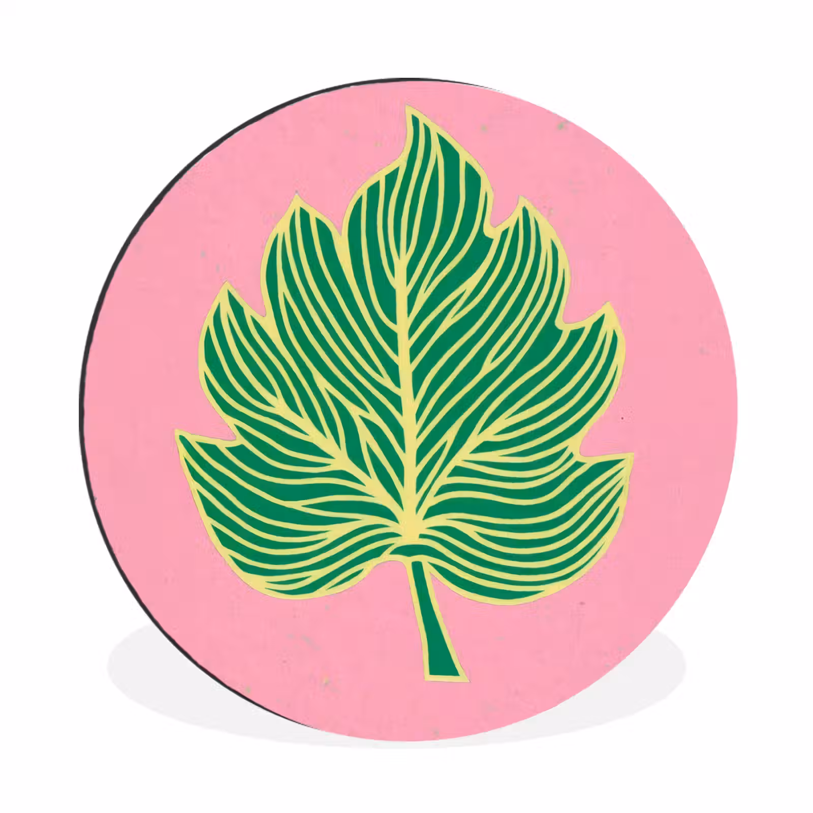 Wandcirkel - Aluminium - Blad - Groen - Illustratie - Minimalistisch — 1