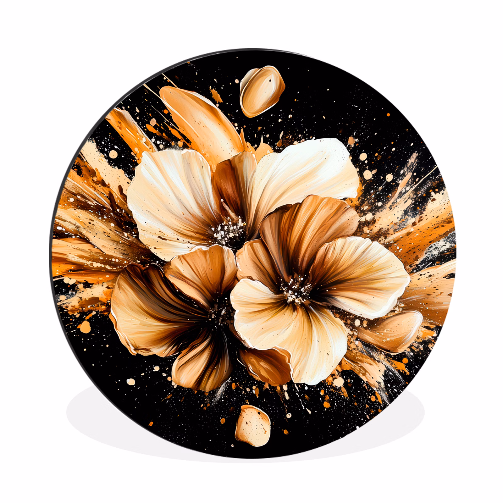 Wandcirkel - Aluminium - Bloemen - Goud - Graffiti - Zwart - Abstract — 1