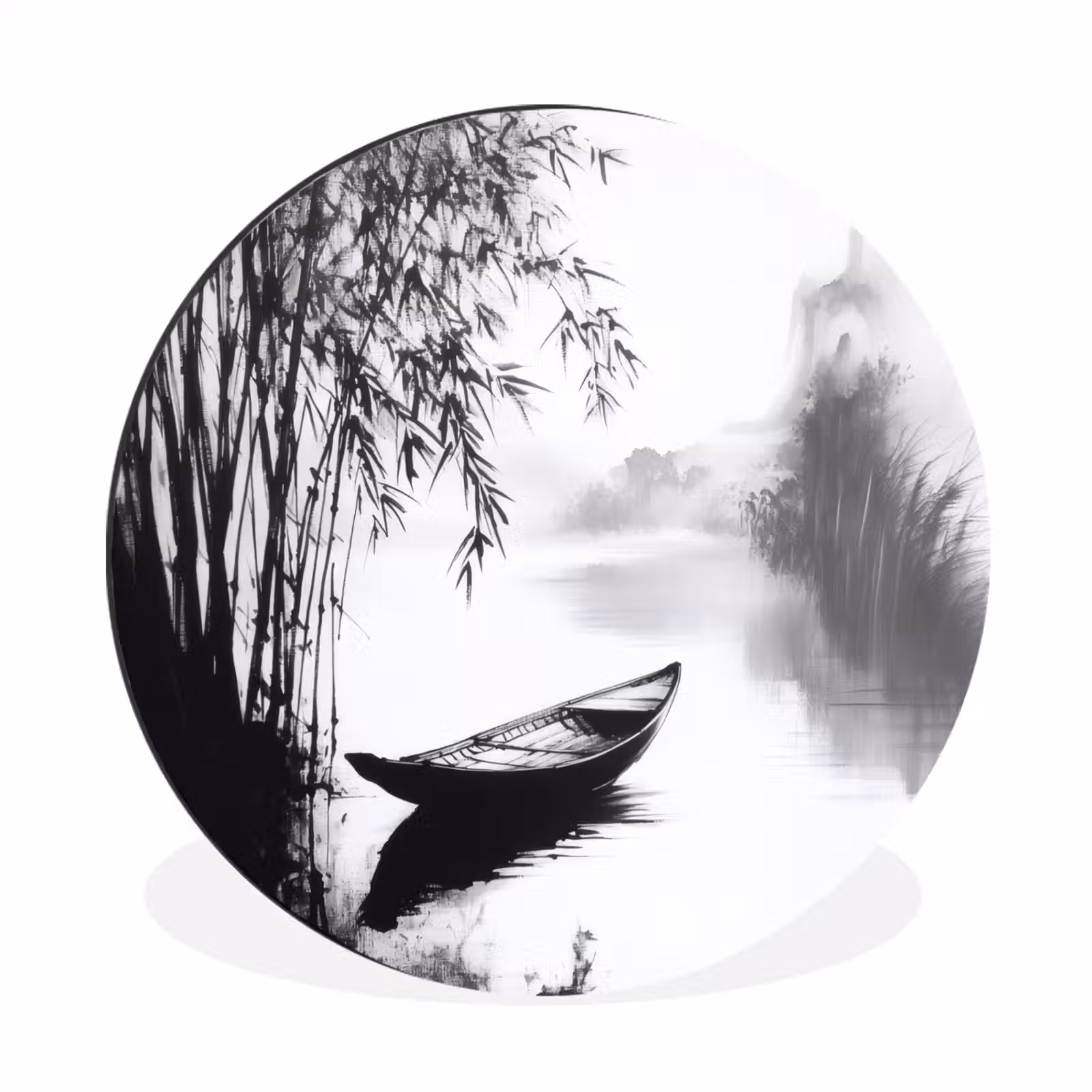 Wandcirkel - Aluminium - Boot - Rivier - Bamboe - Wit — 1