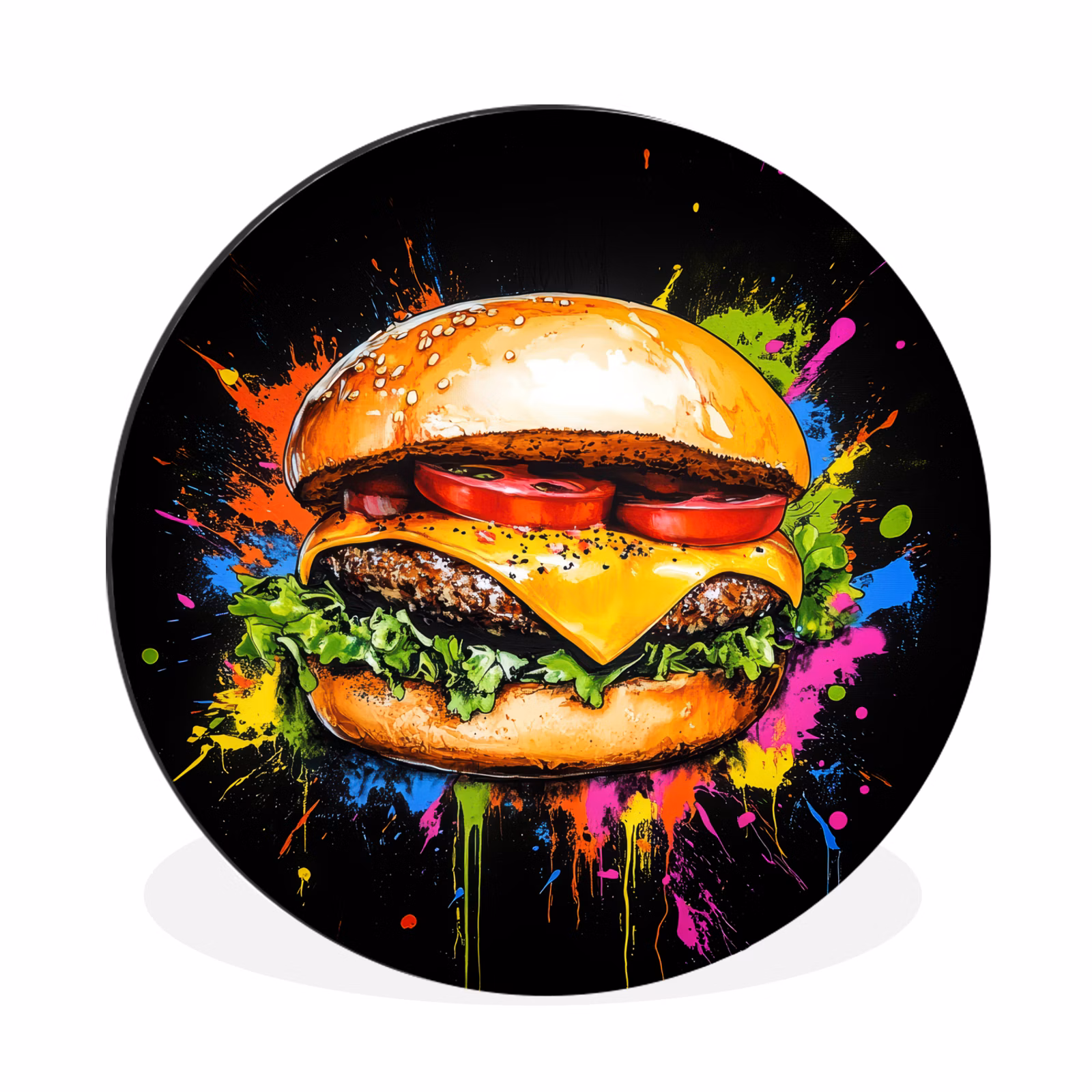 Wandcirkel - Aluminium - Hamburger - Graffiti - Verf - Kleurrijk - Eten - Abstract — 1