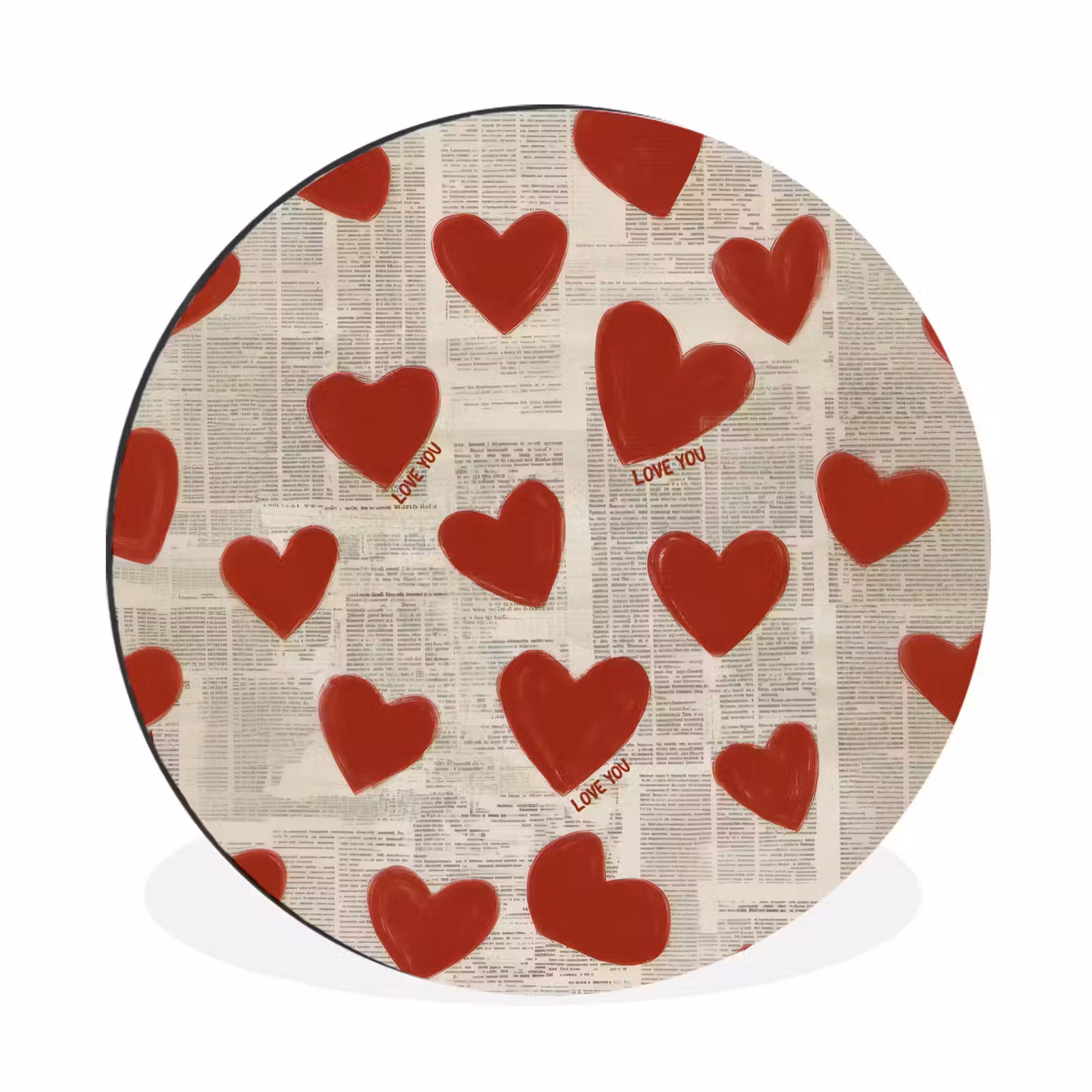 Wandcirkel - Aluminium - Hartjes - Krant - Loveyou — 1