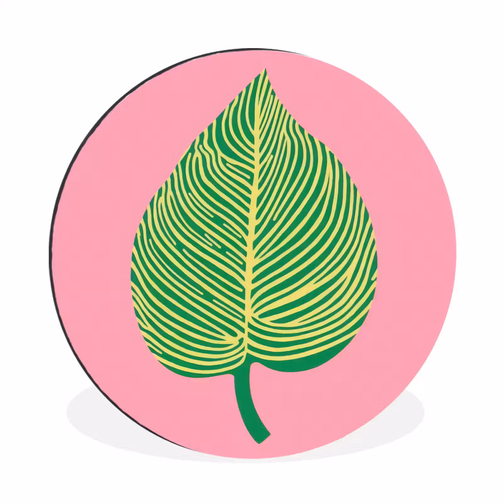 Wandcirkel - Aluminium - Illustratie - Blad - Minimalistisch - Groen — 1