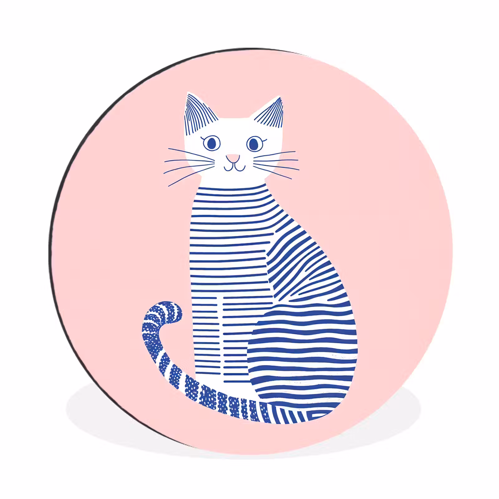Wandcirkel - Aluminium - Kat - Illustratie - Minimalistisch - Roze — 1