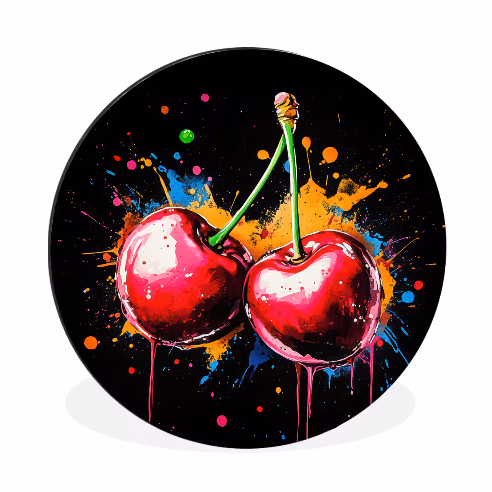 Wandcirkel - Aluminium - Kersen - Fruit - Graffiti - Verf - Abstract - Modern - Kleurrijk — 1