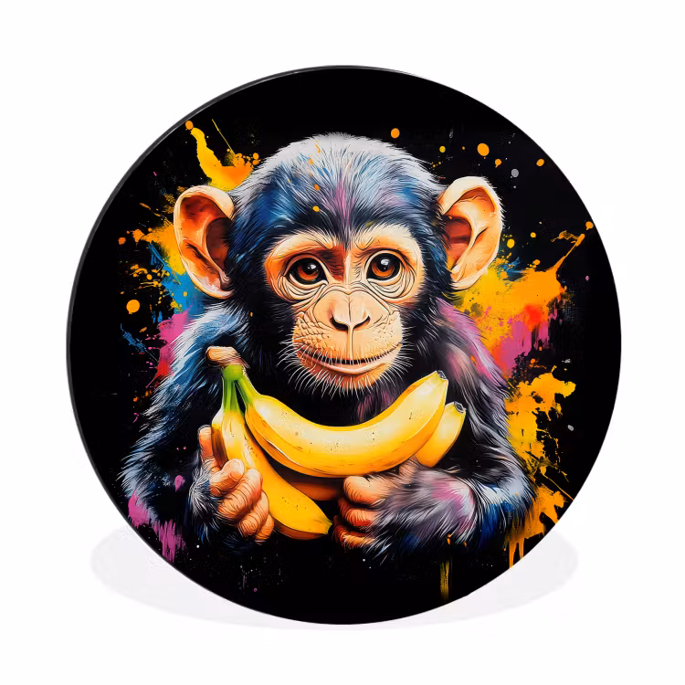 Wandcirkel - Aluminium - Aap - Graffiti - Kleurrijk - Bananen - Modern — 1
