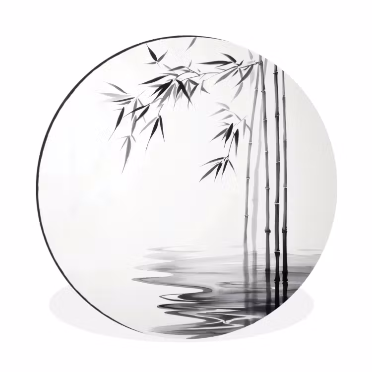 Wandcirkel - Aluminium - Bamboestammen - Water - Minimalistisch - Wit — 1