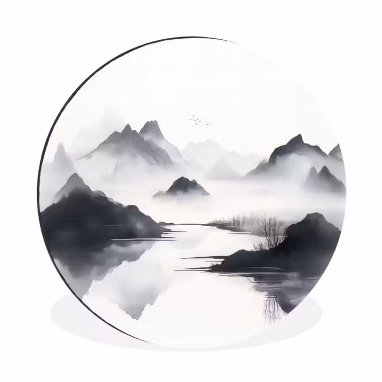 Wandcirkel - Aluminium - Bergen - Mistig - Water - Wit — 1