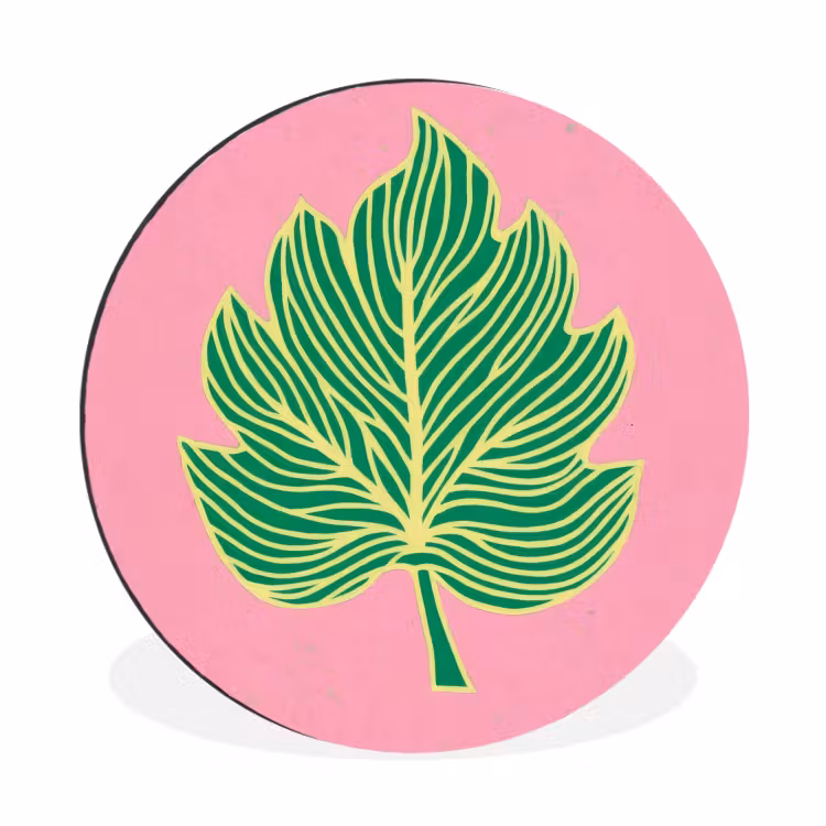 Wandcirkel - Aluminium - Blad - Groen - Illustratie - Minimalistisch — 1