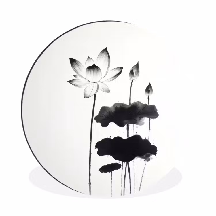 Wandcirkel - Aluminium - Bladeren - Zwart - Lotusbloem - Minimalitisch — 1