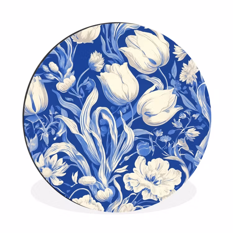 Wandcirkel - Aluminium - Bloemen - Delfts Blauw - Patroon - Tulp — 1
