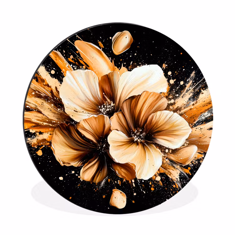Wandcirkel - Aluminium - Bloemen - Goud - Graffiti - Zwart - Abstract — 1