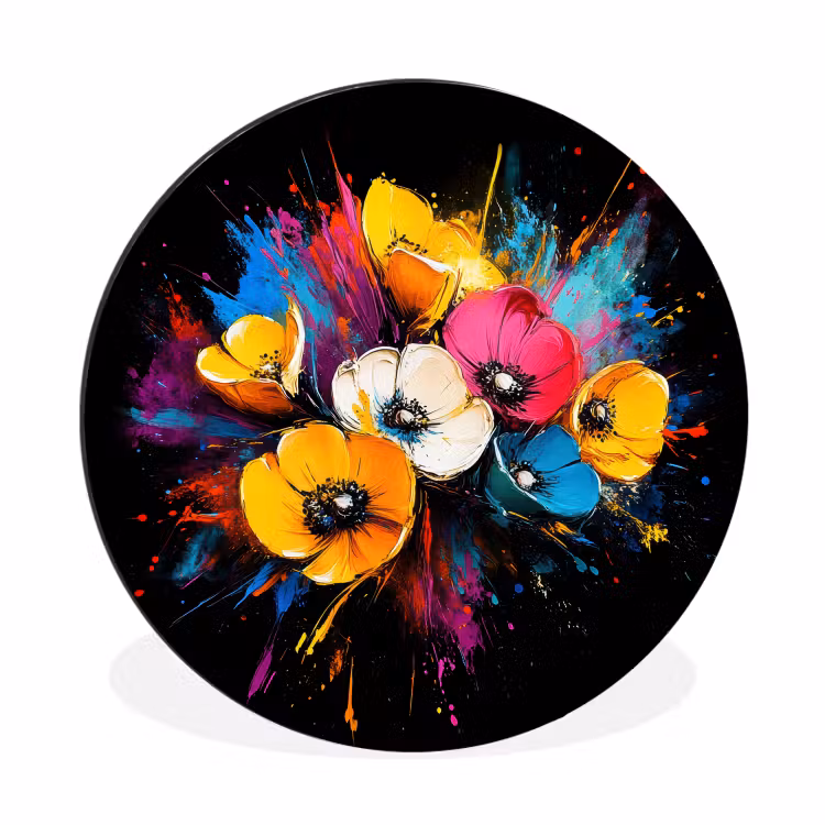 Wandcirkel - Aluminium - Bloemen - Kleurrijk - Graffiti - Modern - Boeket — 1