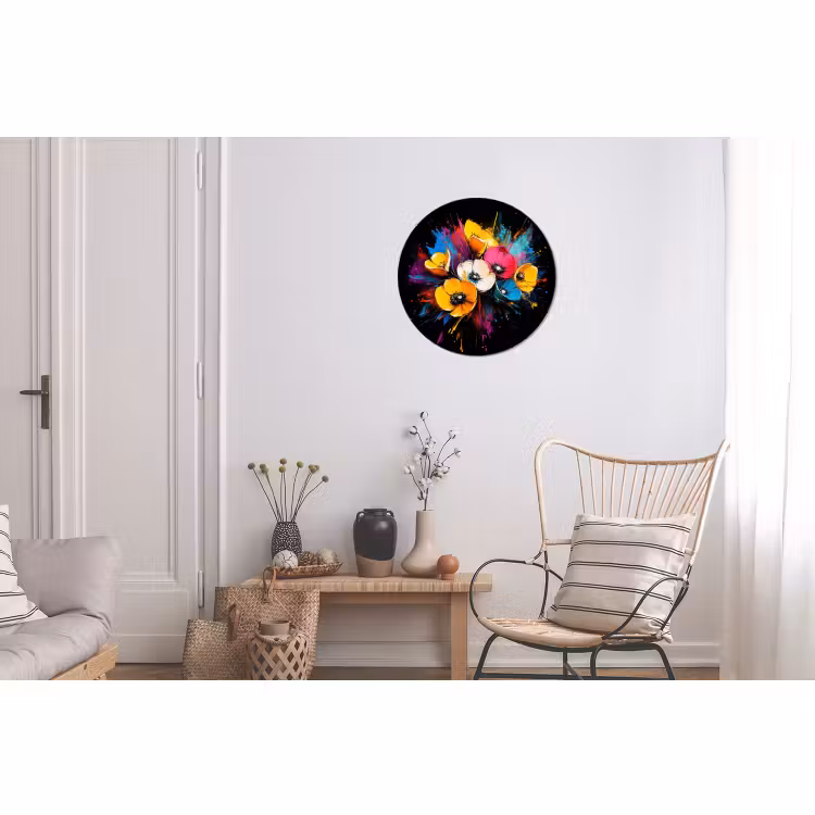 Wandcirkel - Aluminium - Bloemen - Kleurrijk - Graffiti - Modern - Boeket — 2