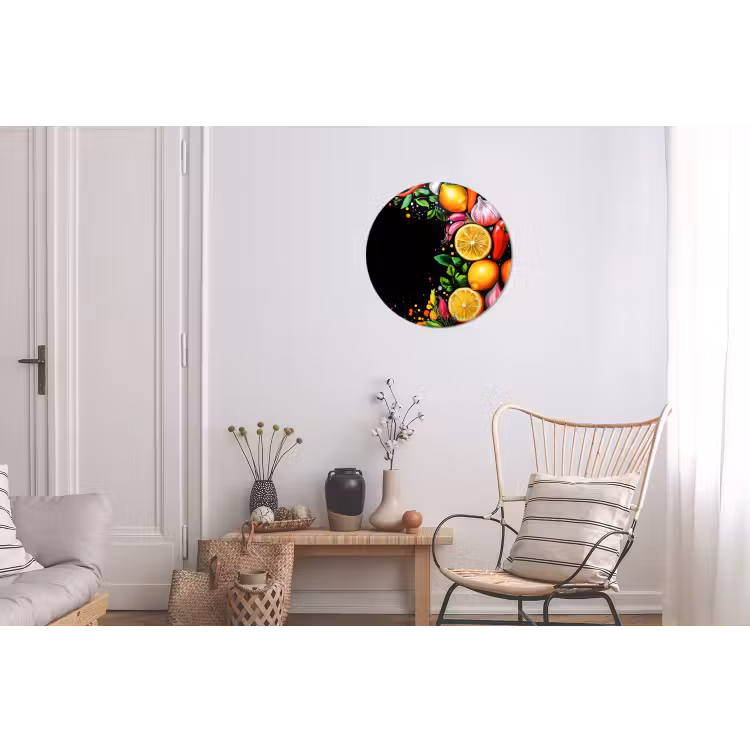 Wandcirkel - Aluminium - Citroenen - Peper - Kruiden - Graffiti - Verf - Abstract — 2