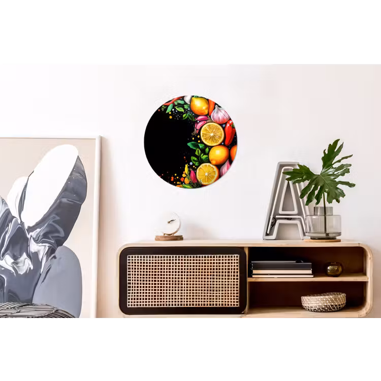 Wandcirkel - Aluminium - Citroenen - Peper - Kruiden - Graffiti - Verf - Abstract — 3
