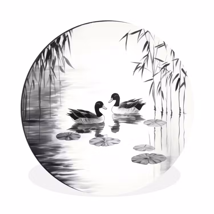 Wandcirkel - Aluminium - Eenden - Waterlelies - Riet - Zwart — 1