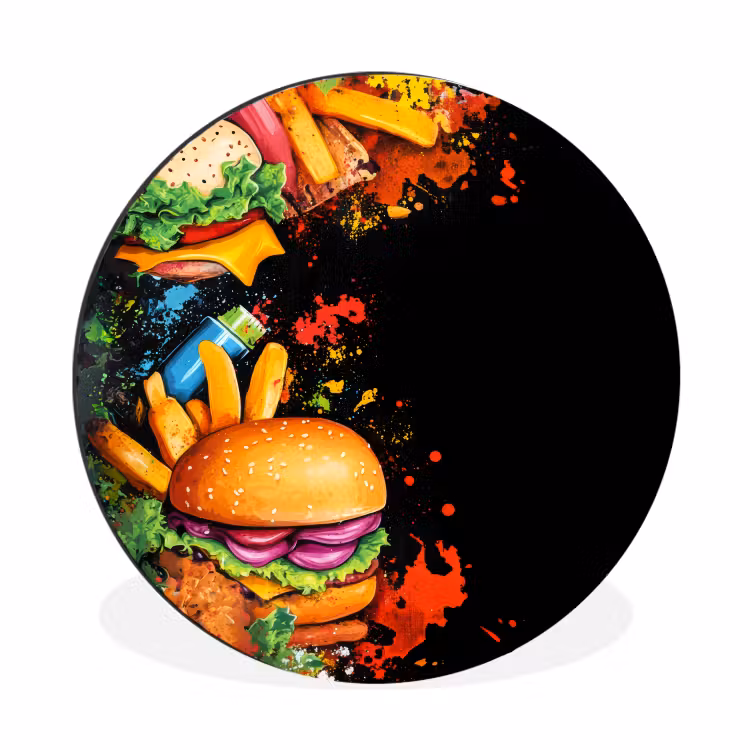 Wandcirkel - Aluminium - Fastfood - Graffiti - Hamburger - Eten - Modern — 1