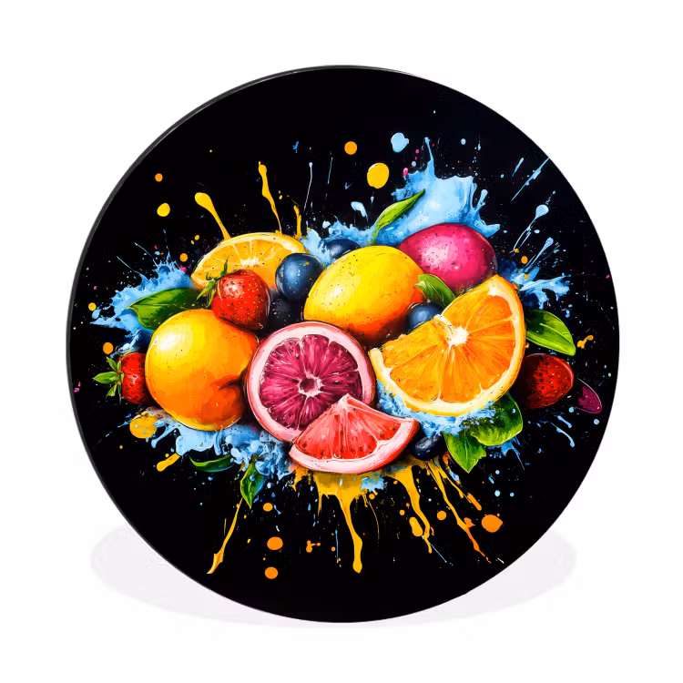 Wandcirkel - Aluminium - Fruit - Graffiti - Kleurrijk - Sinaasappel - Aardbei - Abstract — 1