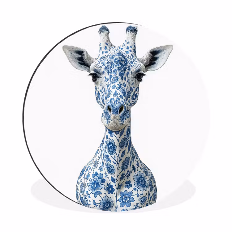 Wandcirkel - Aluminium - Giraffe - Delfts blauw - Dieren - Minimalistisch — 1
