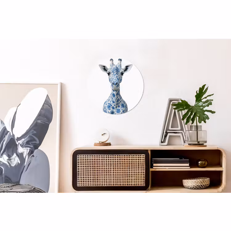 Wandcirkel - Aluminium - Giraffe - Delfts blauw - Dieren - Minimalistisch — 3