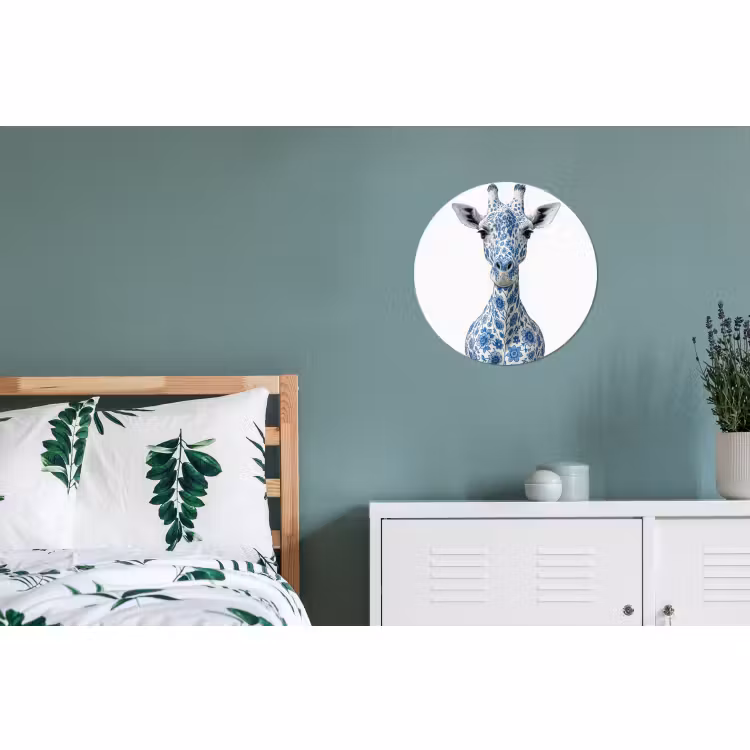 Wandcirkel - Aluminium - Giraffe - Delfts blauw - Dieren - Minimalistisch — 4