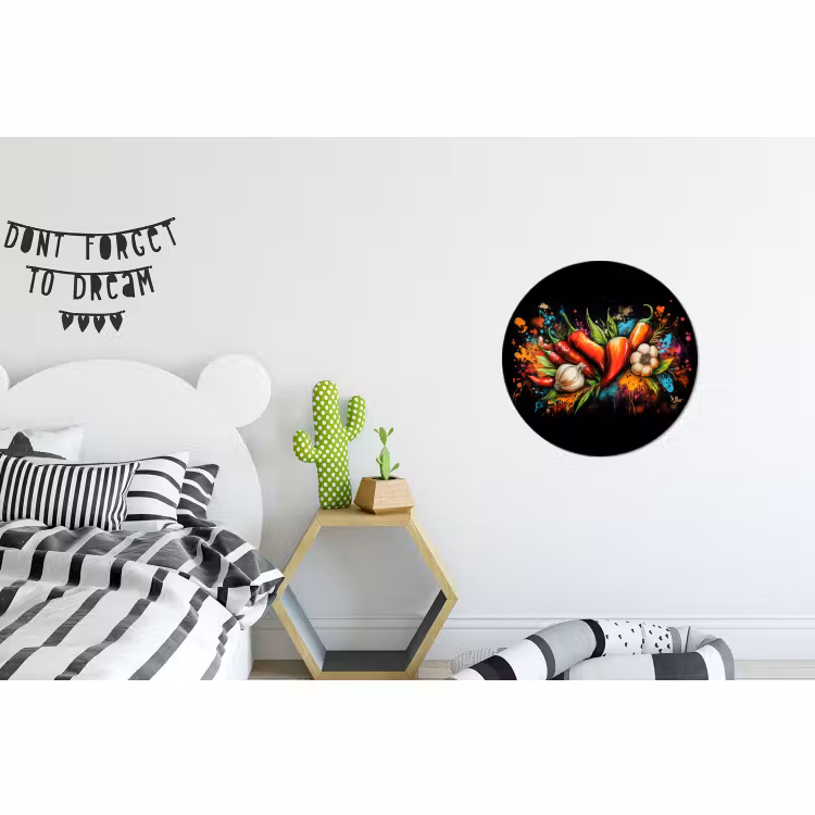 Wandcirkel - Aluminium - Groente - Peper - Knoflook - Graffiti - Verf - Kleurrijk — 5