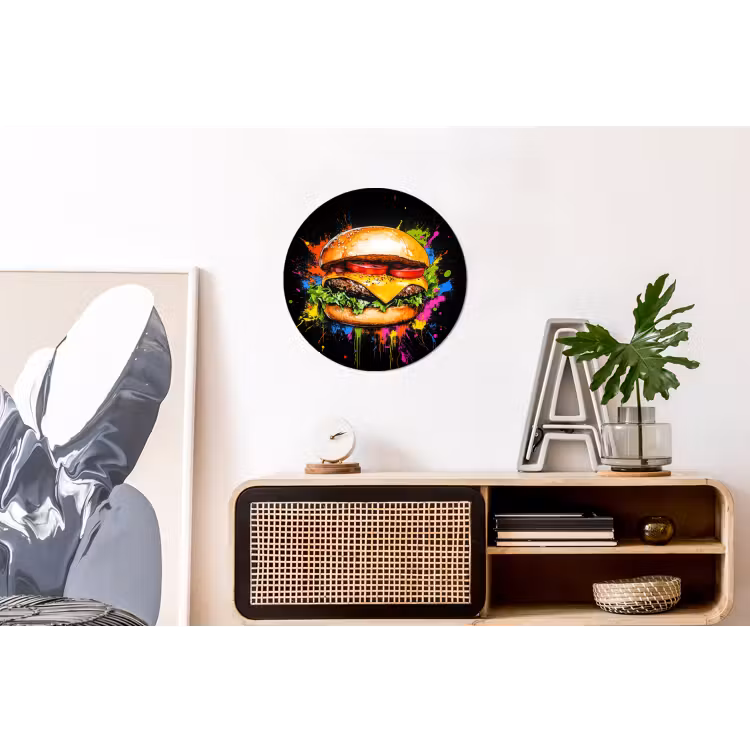 Wandcirkel - Aluminium - Hamburger - Graffiti - Verf - Kleurrijk - Eten - Abstract — 3