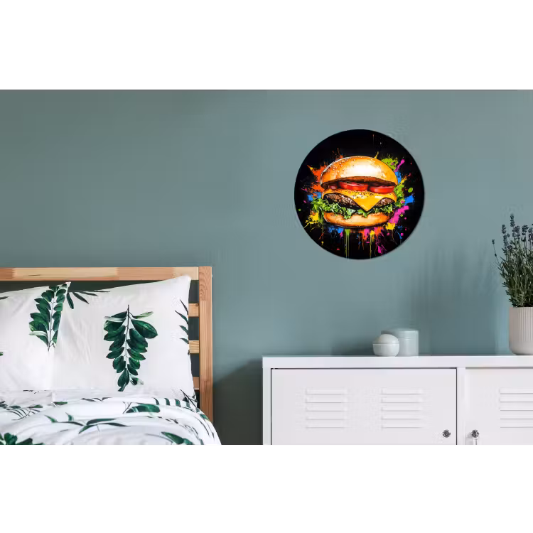 Wandcirkel - Aluminium - Hamburger - Graffiti - Verf - Kleurrijk - Eten - Abstract — 4