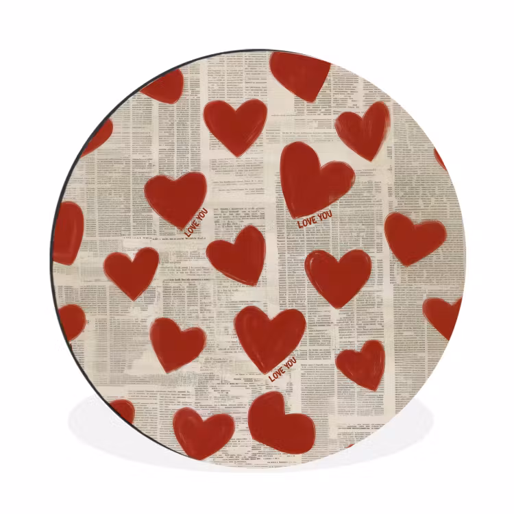 Wandcirkel - Aluminium - Hartjes - Krant - Loveyou — 1