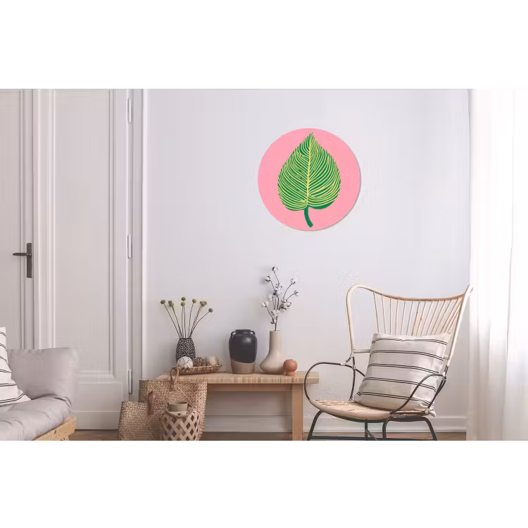 Wandcirkel - Aluminium - Illustratie - Blad - Minimalistisch - Groen — 2