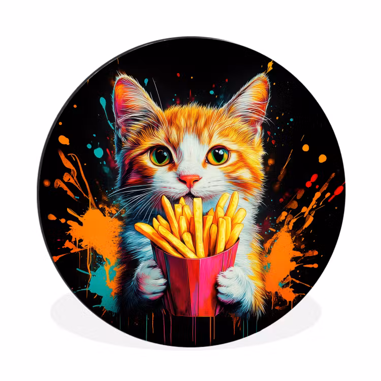 Wandcirkel - Aluminium - Kat - Eten - Patat - Graffiti - Abstract — 1