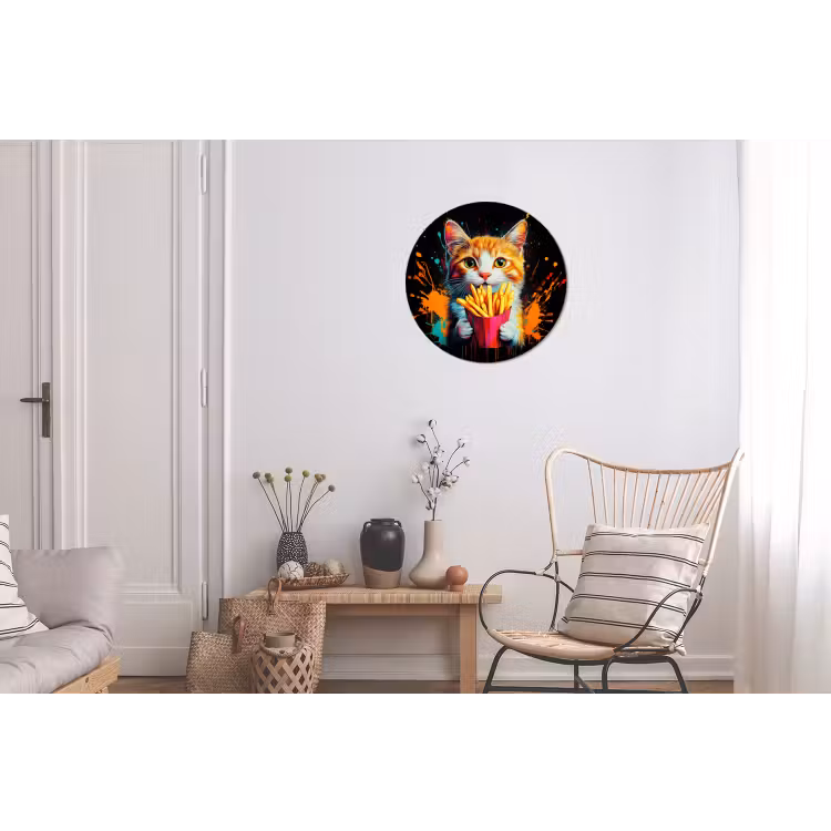 Wandcirkel - Aluminium - Kat - Eten - Patat - Graffiti - Abstract — 2