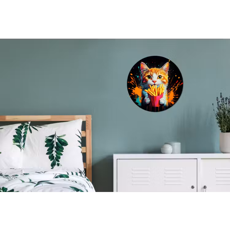 Wandcirkel - Aluminium - Kat - Eten - Patat - Graffiti - Abstract — 4