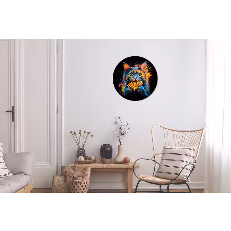 Wandcirkel - Aluminium - Kat - Graffiti - Kleurrijk - Wafel - Eten — 2