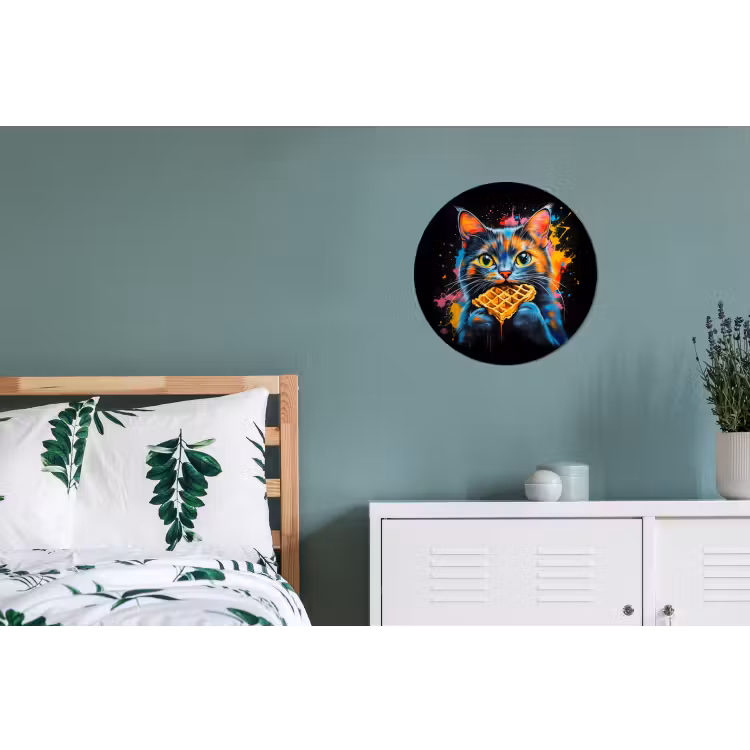 Wandcirkel - Aluminium - Kat - Graffiti - Kleurrijk - Wafel - Eten — 4