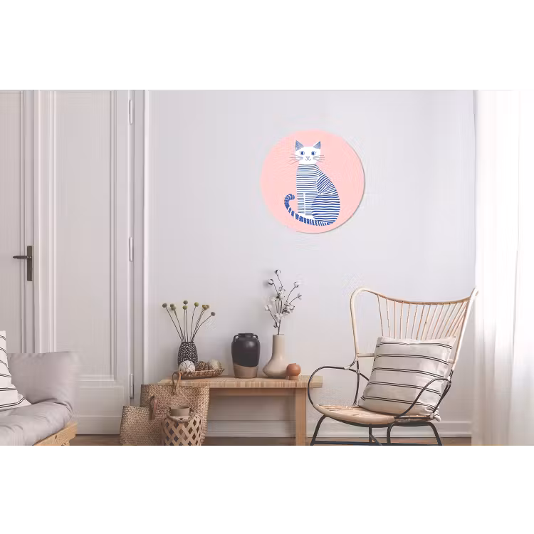 Wandcirkel - Aluminium - Kat - Illustratie - Minimalistisch - Roze — 2