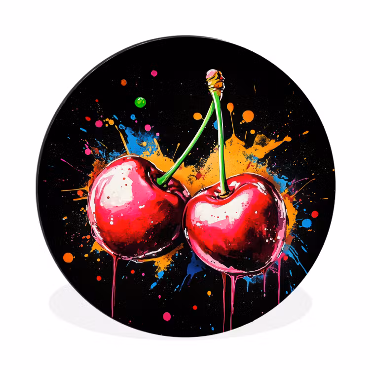 Wandcirkel - Aluminium - Kersen - Fruit - Graffiti - Verf - Abstract - Modern - Kleurrijk — 1
