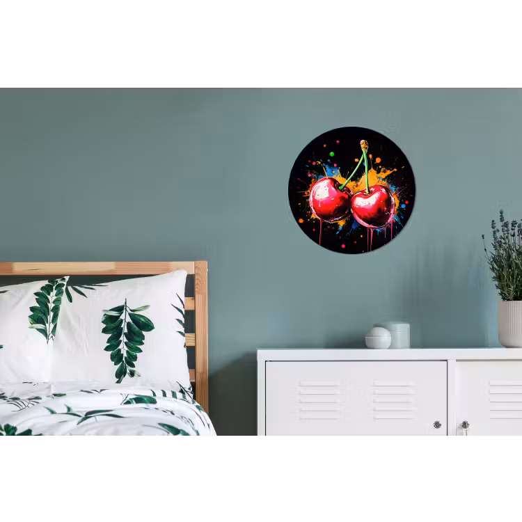 Wandcirkel - Aluminium - Kersen - Fruit - Graffiti - Verf - Abstract - Modern - Kleurrijk — 4
