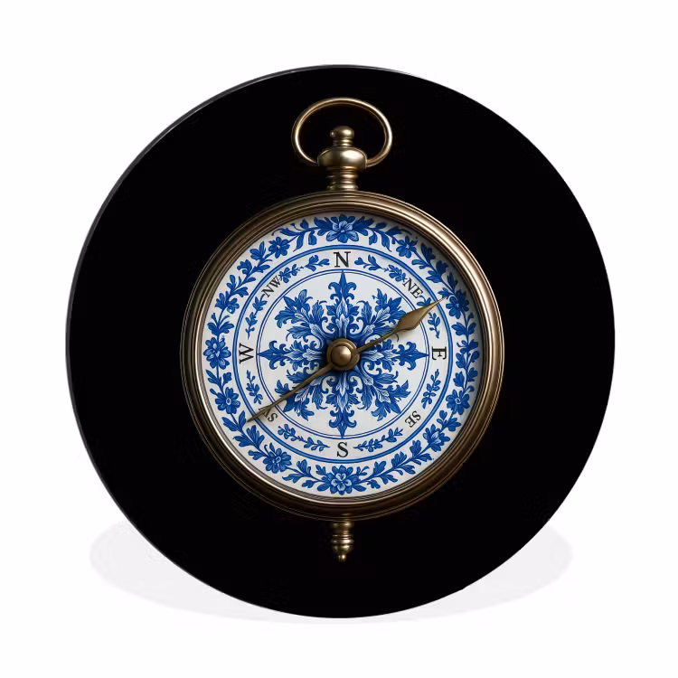 Wandcirkel - Aluminium - Kompas - Delfts blauw - Zwart — 1