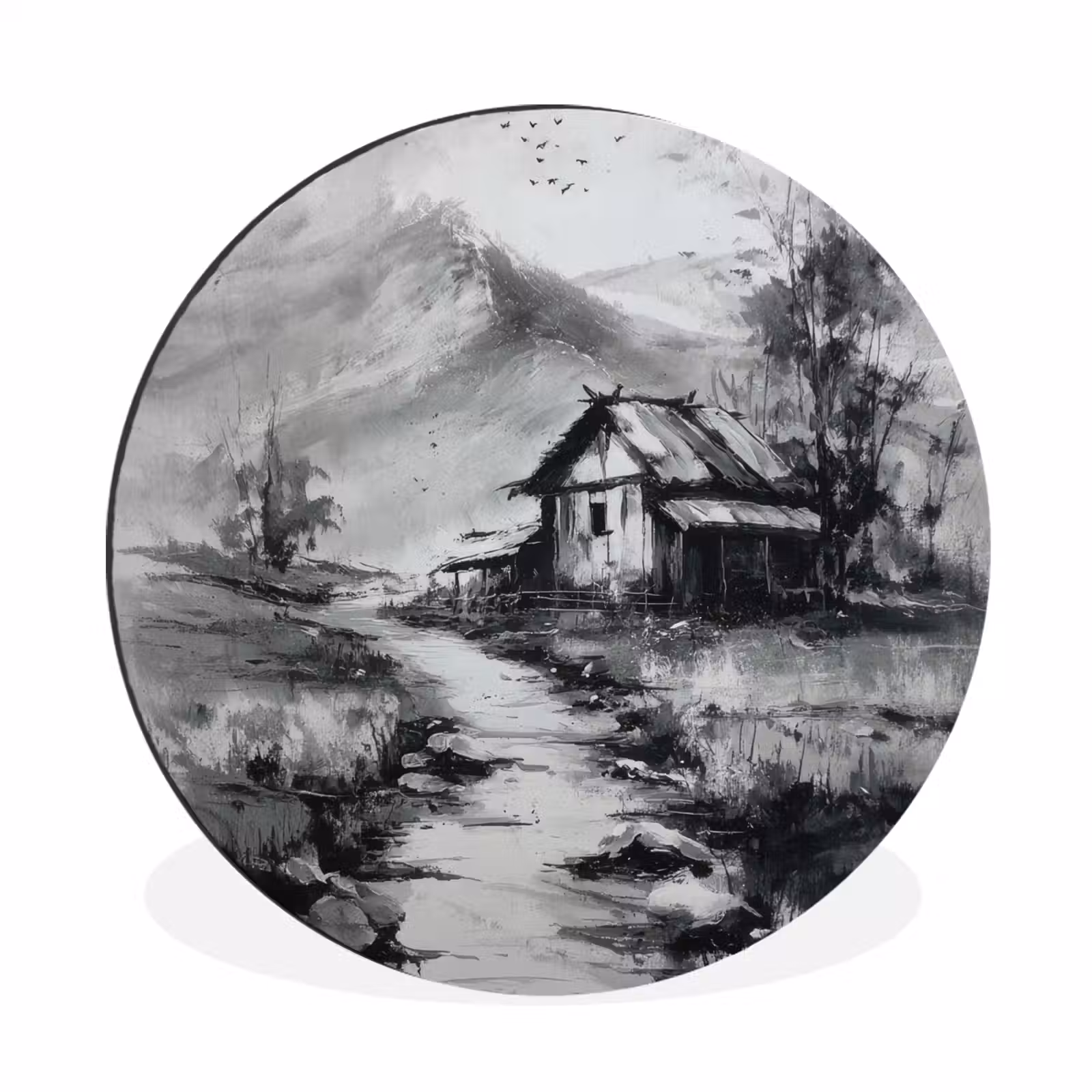 Wandcirkel - Aluminium - Hut - Grijs - Bergen - Mistig — 1