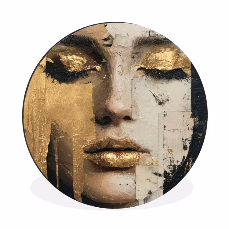 Wandcirkel - Aluminium - Abstract - Goud - Gezicht - Lippen — 1