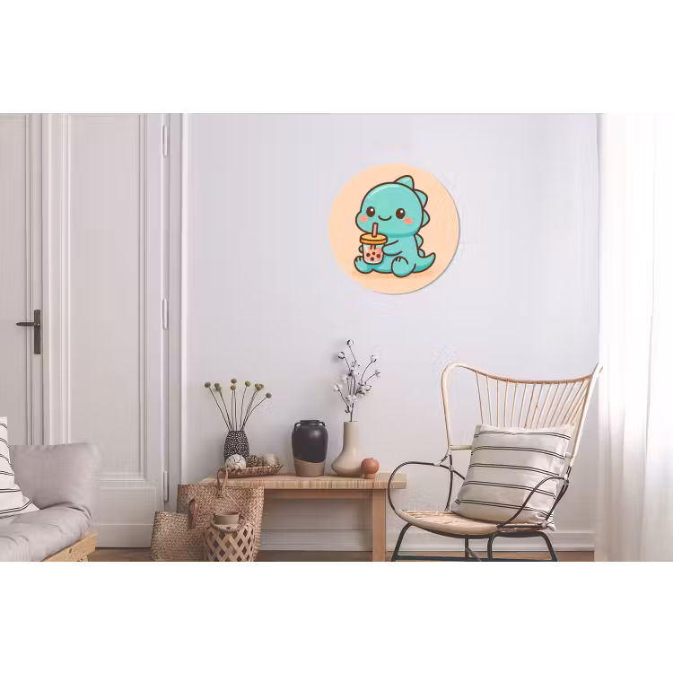 Wandcirkel - Aluminium - Dino - Boba - kawaii - Oranje — 2