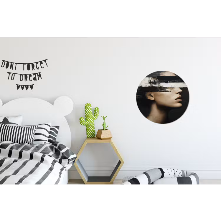 Wandcirkel - Aluminium - Gezicht - Vrouw - Zwart - Abstract — 5