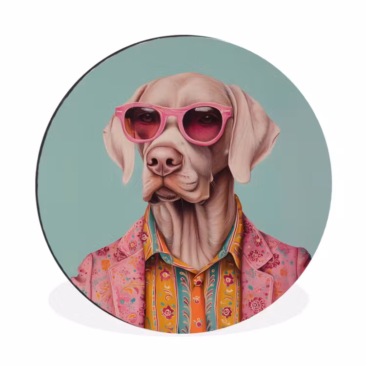 Wandcirkel - Aluminium - Hond - Overhemd - Bloemen - Bril — 1