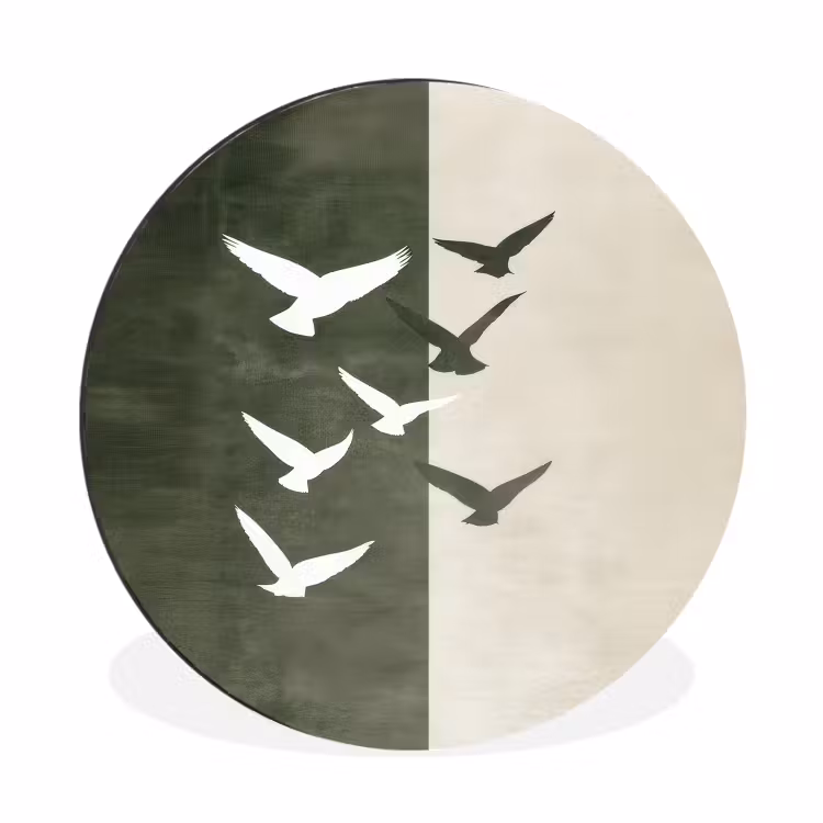 Wandcirkel - Aluminium - Japandi - Vogel - Groen — 1
