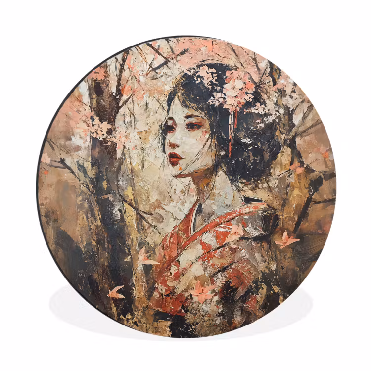 Wandcirkel - Aluminium - Kimono - Vrouw - kersenbomen — 1